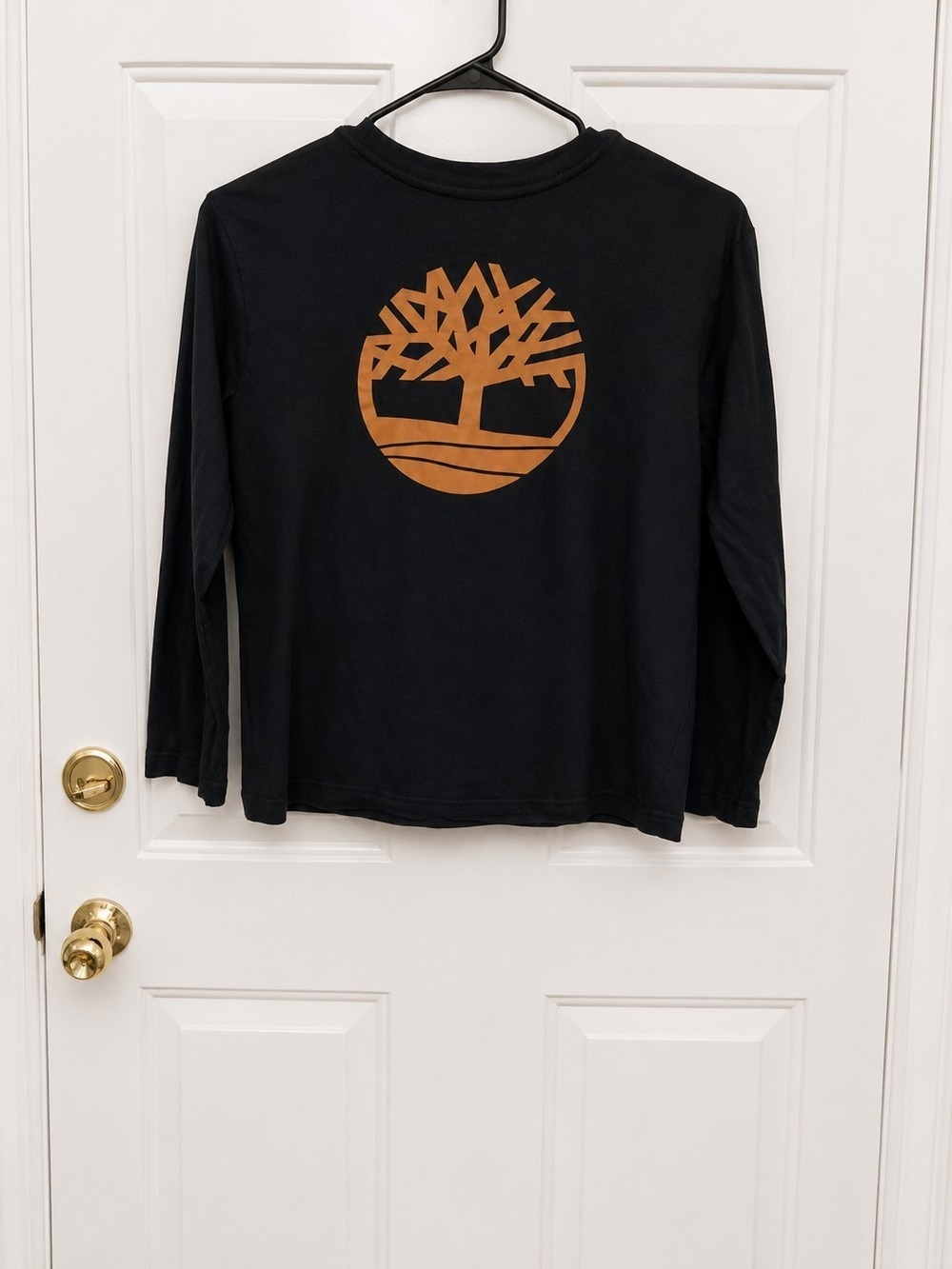 Timberland Black Long Sleeve Cotton Tee Orange Graphic Logo - Picture 3 of 5